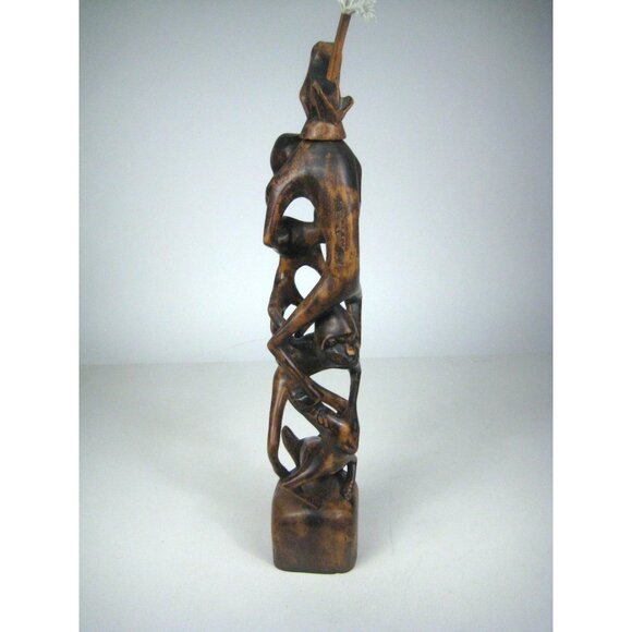 African Makonde Tree of Life Hand Carved Ebony Wood Statue Tribal Figures 13 in - Picture 3 of 15